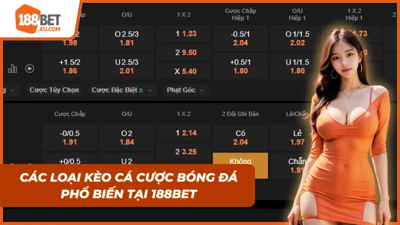 Các loại kèo cá cược bóng đá phổ biến hiện đang có tại 188bet