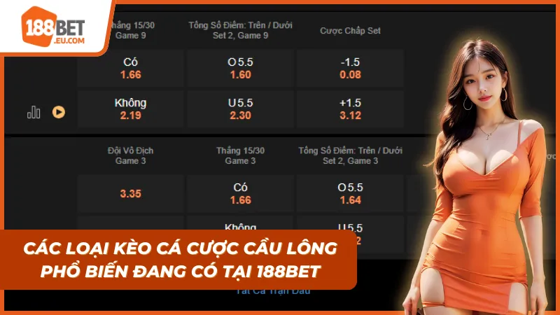 Các loại kèo cá cược cầu lông phổ biến hiện đang có tại 188bet